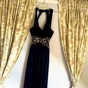 Navy blue formal embellished dress